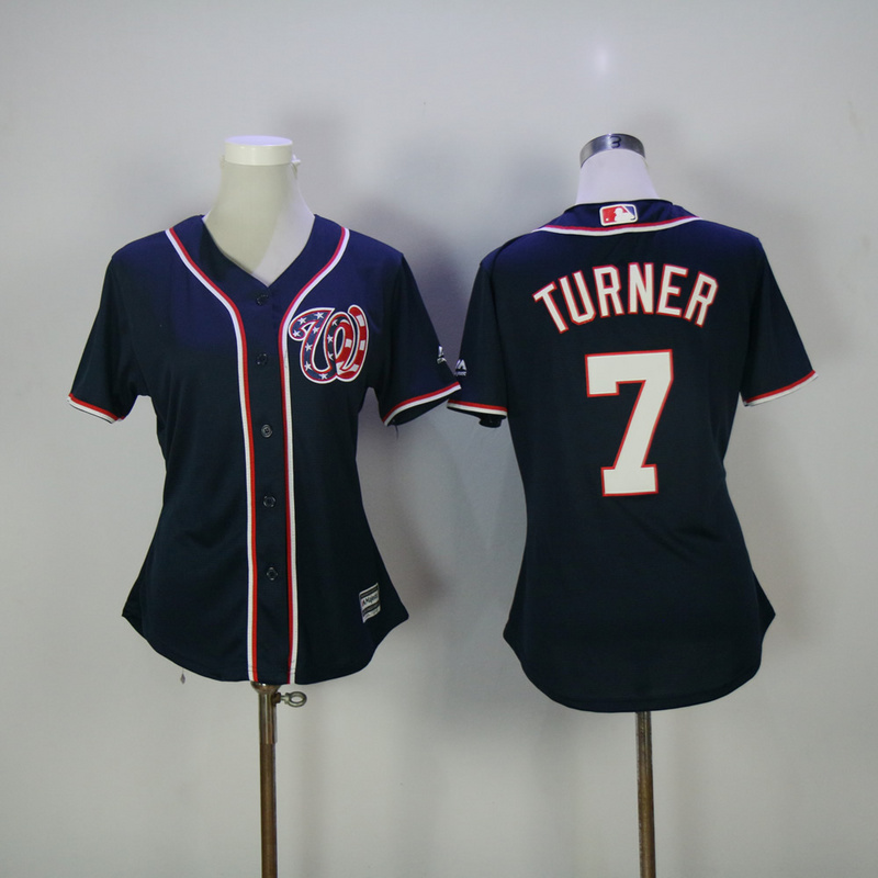 Womens 2017 MLB Washington Nationals #7 Turner Blue Jerseys->women mlb jersey->Women Jersey